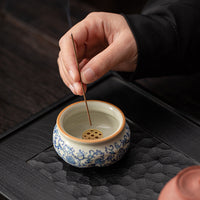 Lotus Incense Burner — Blue-and-White Vine