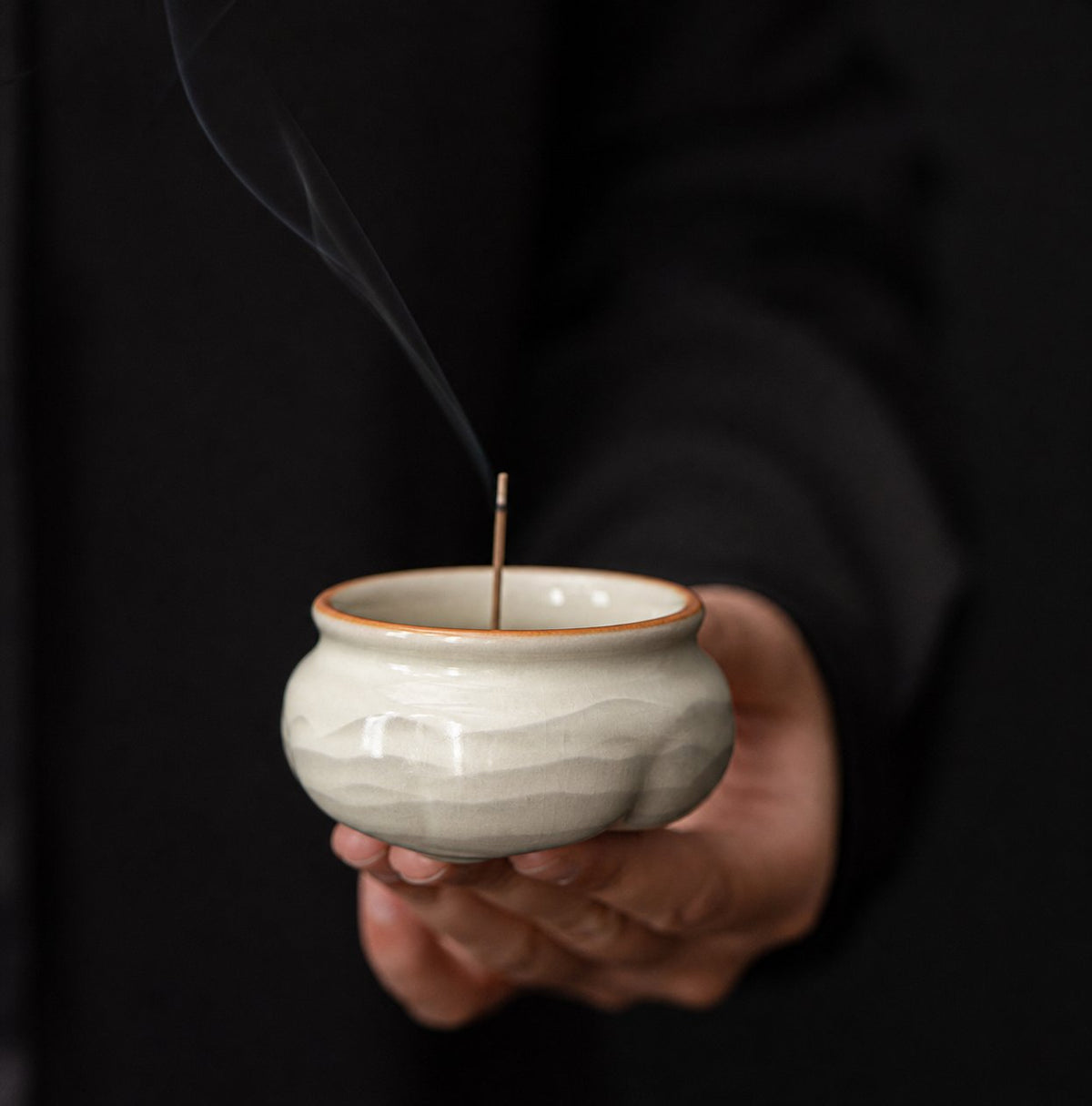 Lotus Incense Burner — Celadon Cream