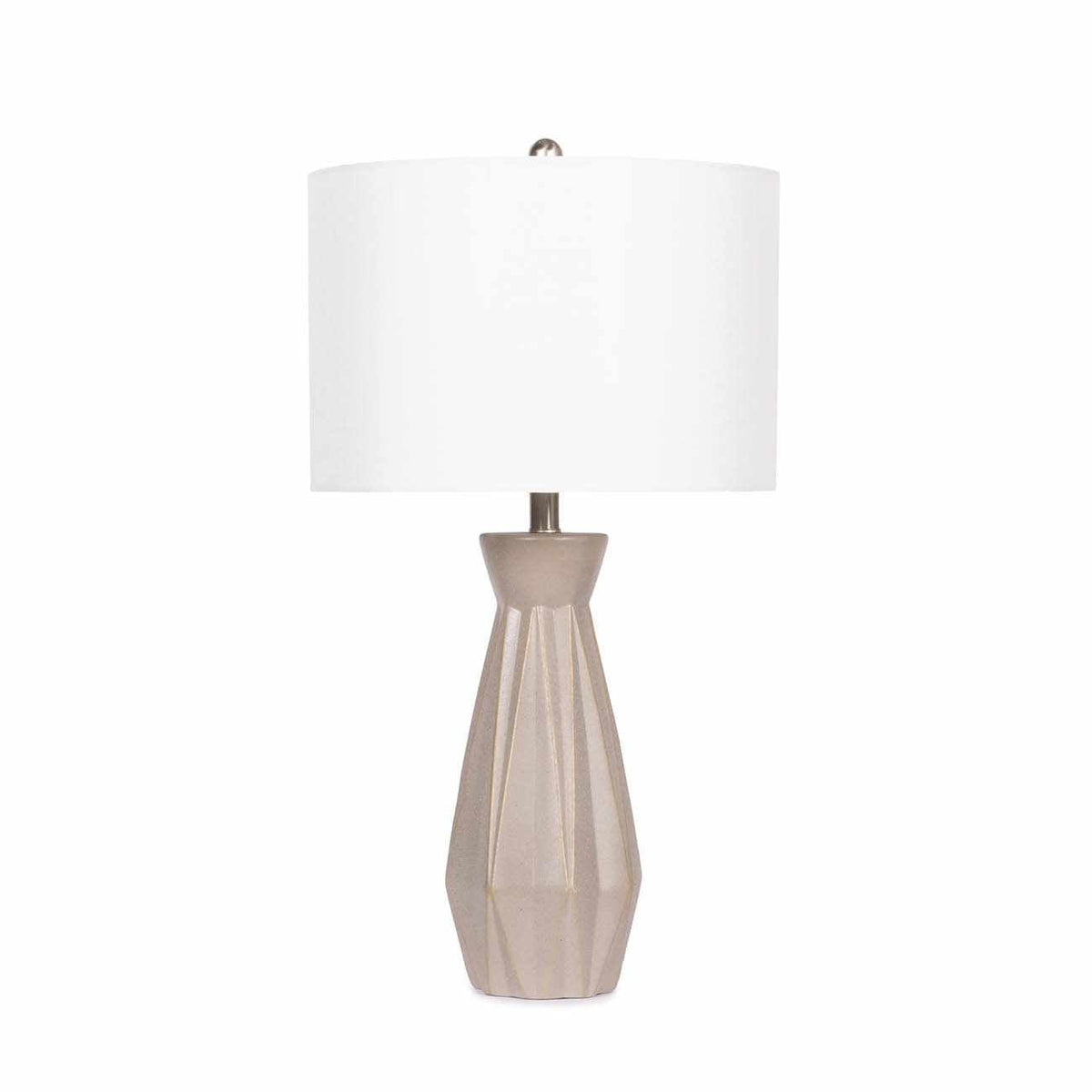 Gray cement table lamp with a white cotton shade