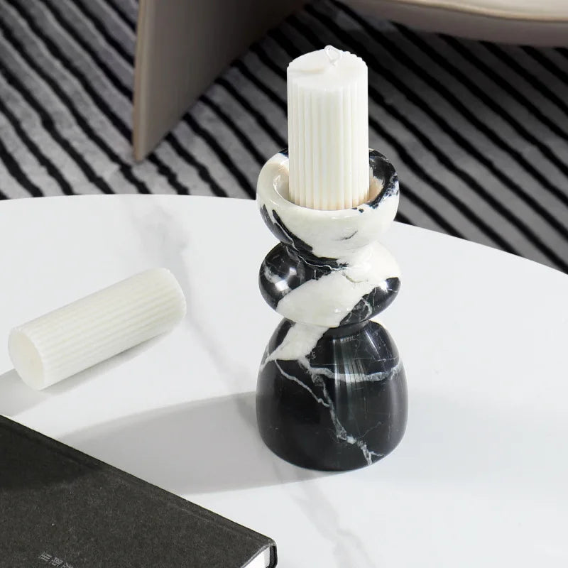 Noir Marble Candlestick Holders