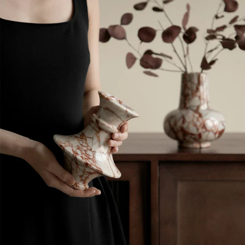 Calacatta Red Marble Fluted and Seed Vase