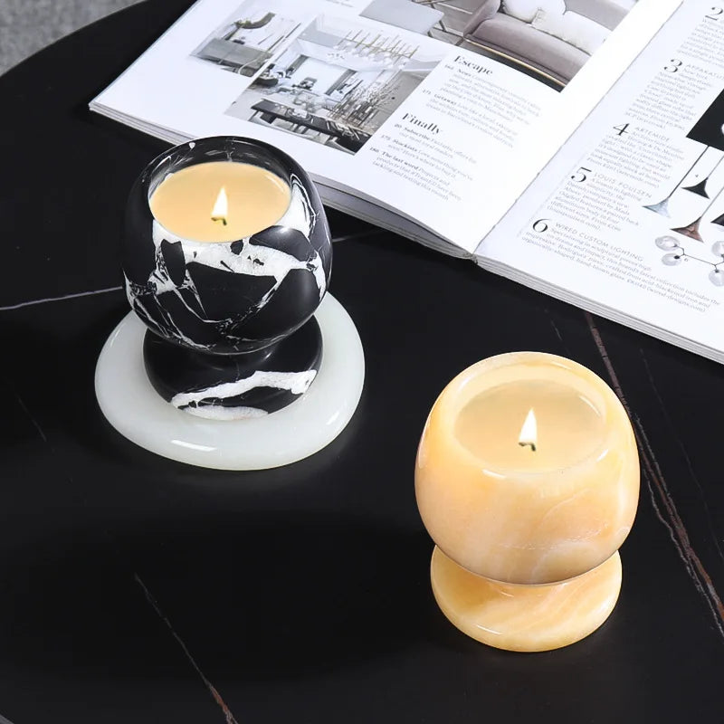 Noir Marble Candlestick Holders