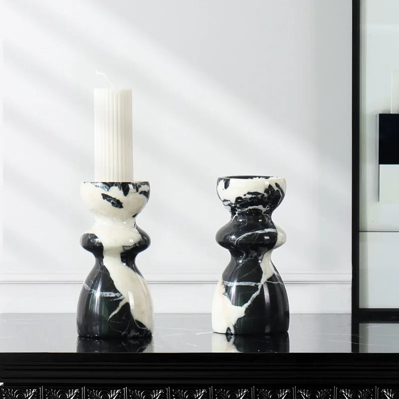 Noir Marble Candlestick Holders