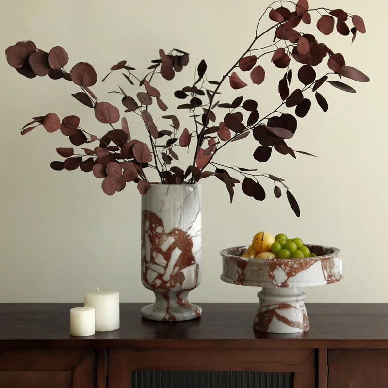 Calacatta Red Marble Vase and Pedestal