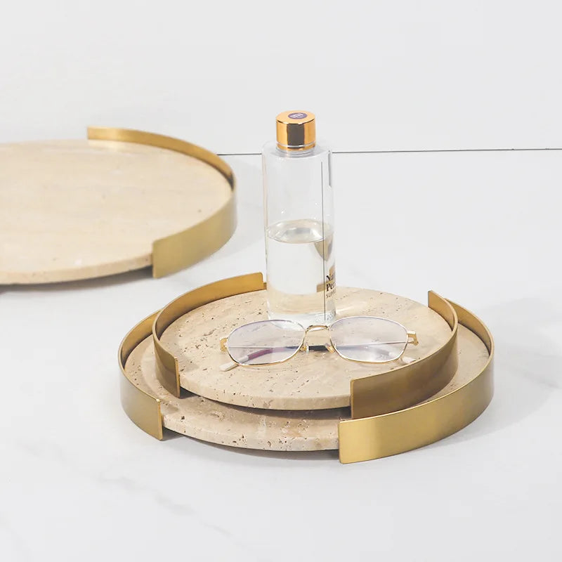 Travertine Marble Tray with Metal Frame