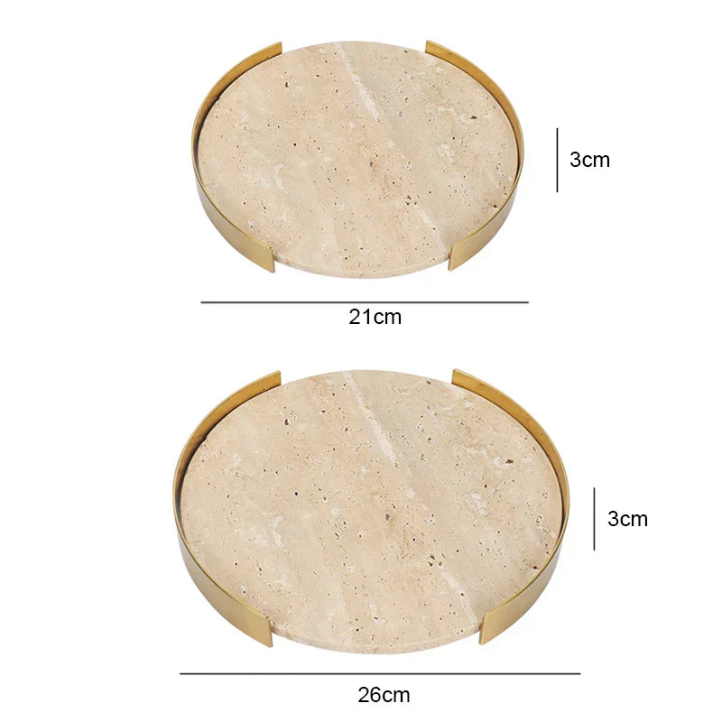 Travertine Marble Tray with Metal Frame