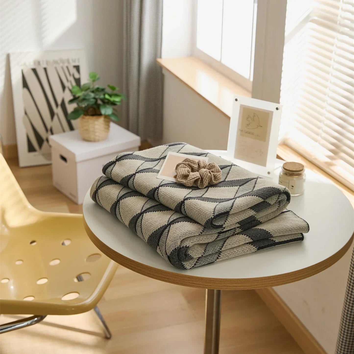 Cotton Knitted Plaid Blanket