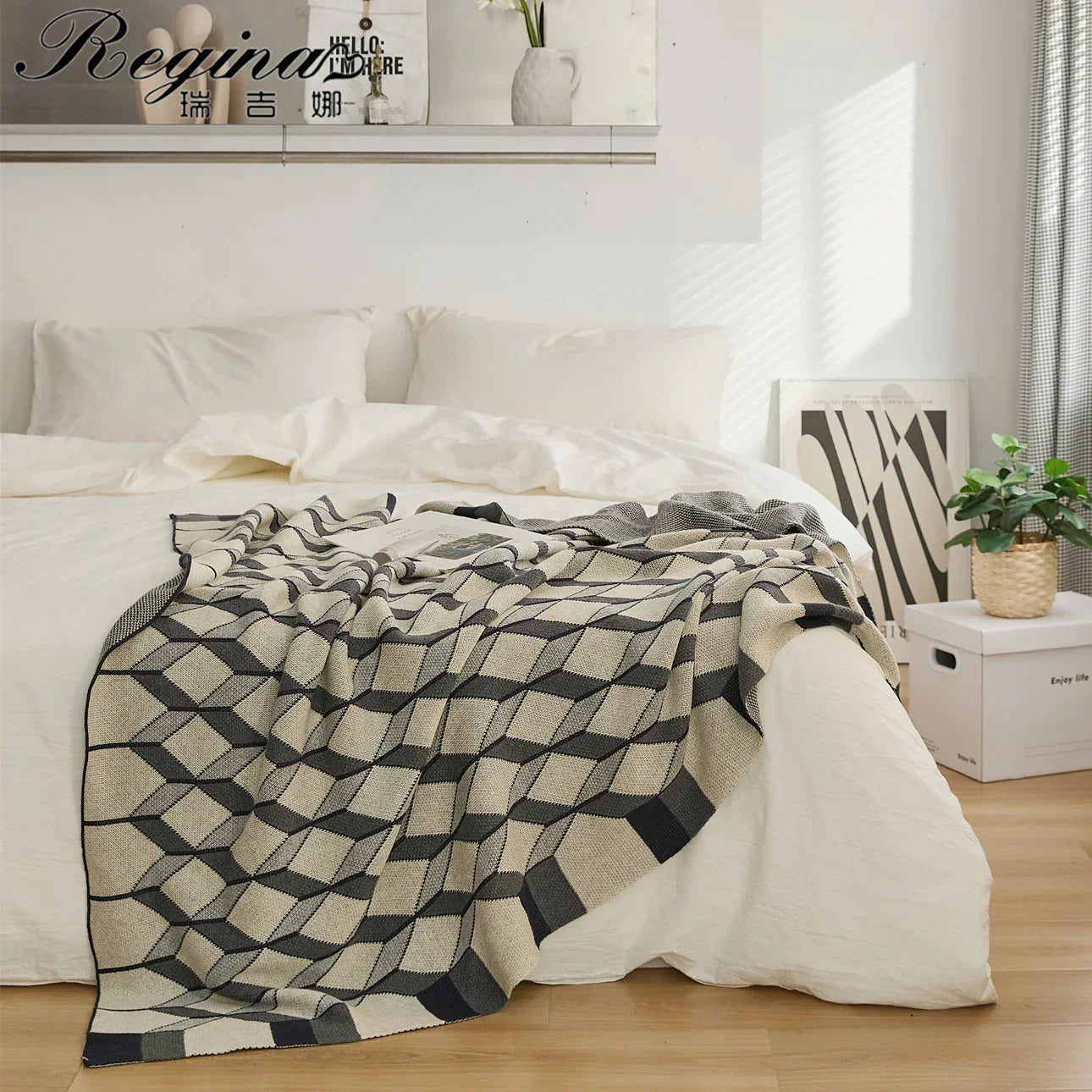 Cotton Knitted Plaid Blanket