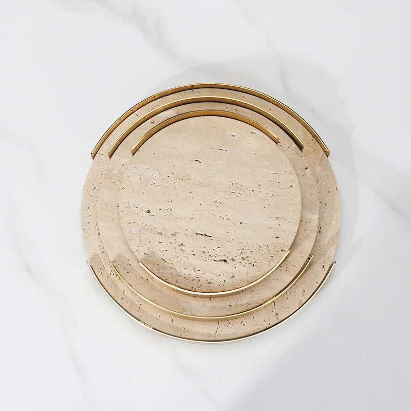 Travertine Marble Tray with Metal Frame