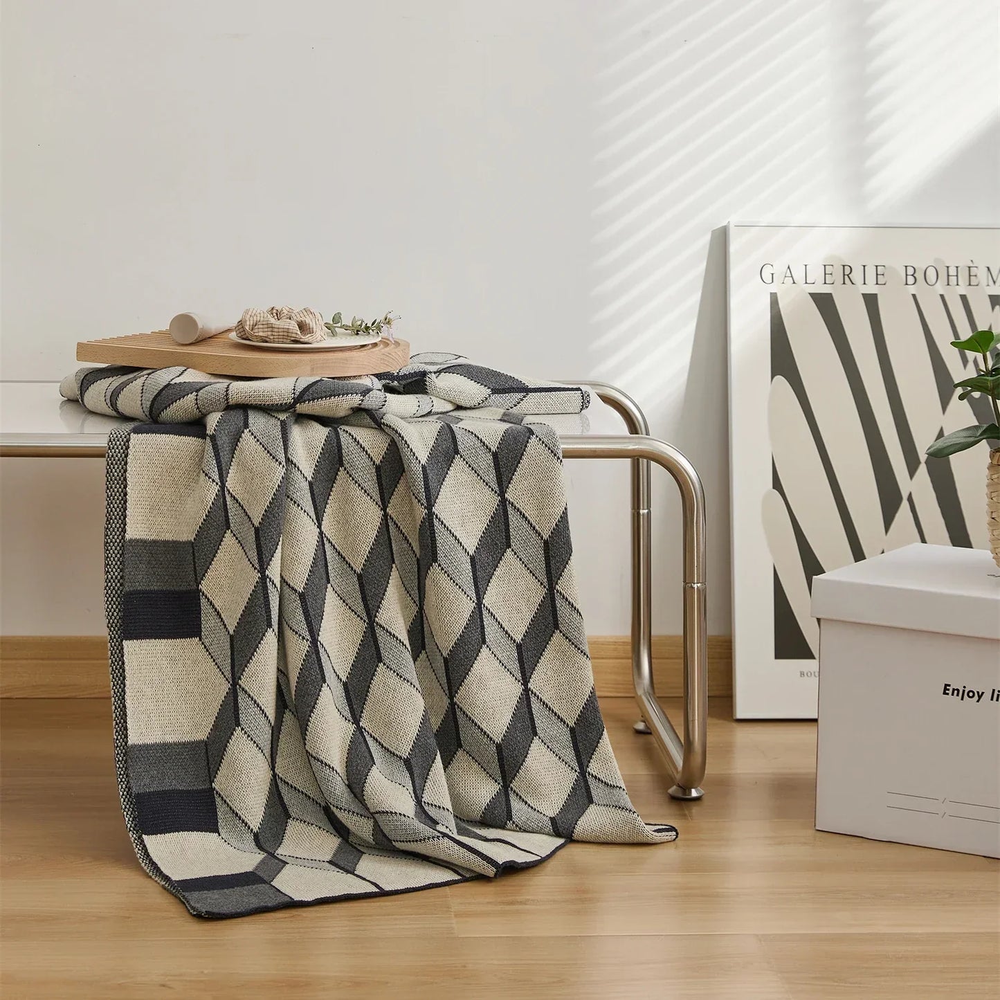 Cotton Knitted Plaid Blanket