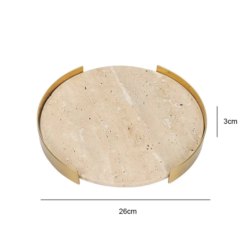 Travertine Marble Tray with Metal Frame
