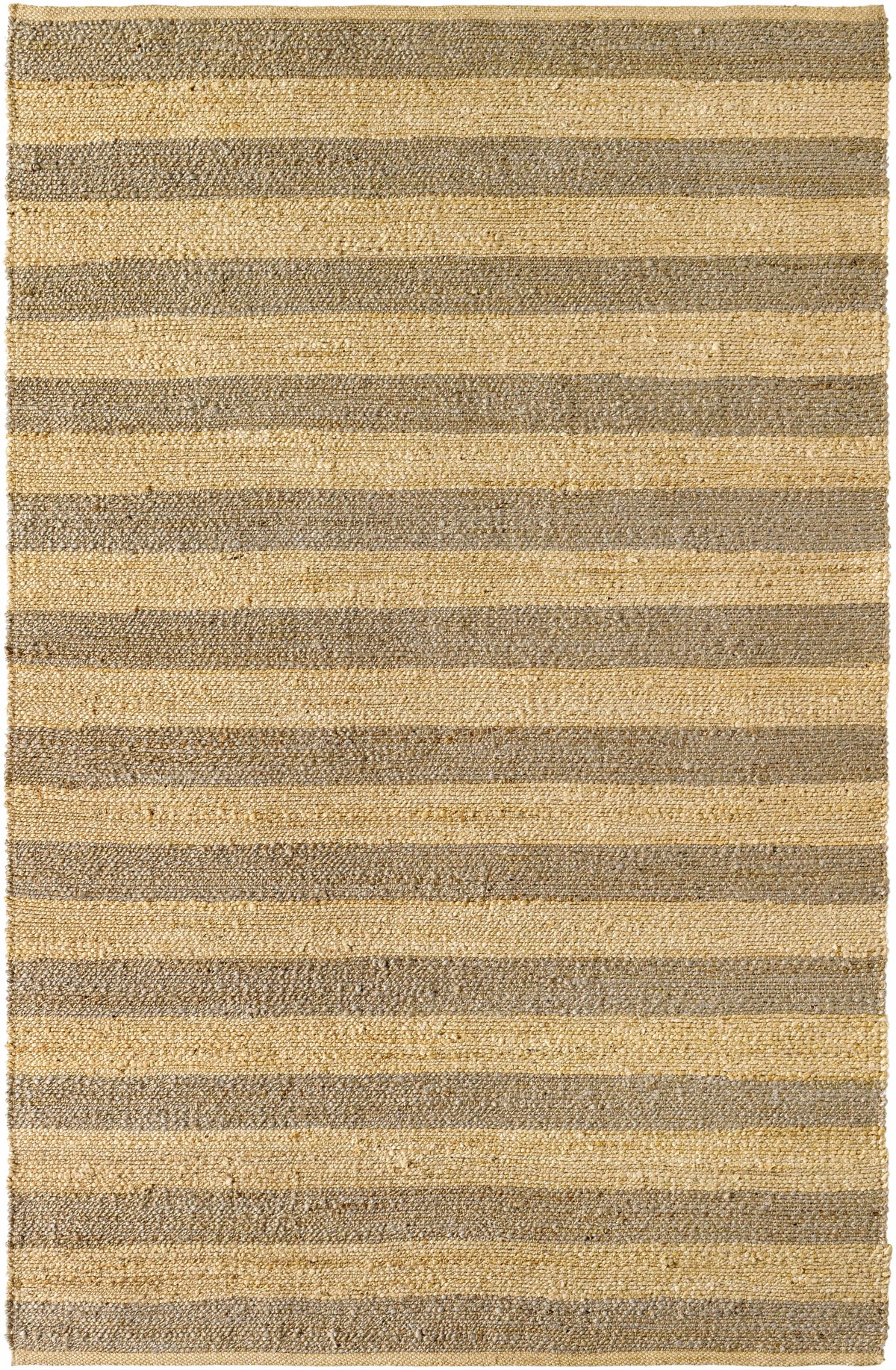 Flatweave jute rug with wide horizontal stripes in camel tones
