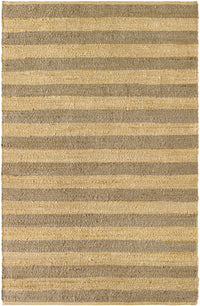 Flatweave jute rug with wide horizontal stripes in camel tones
