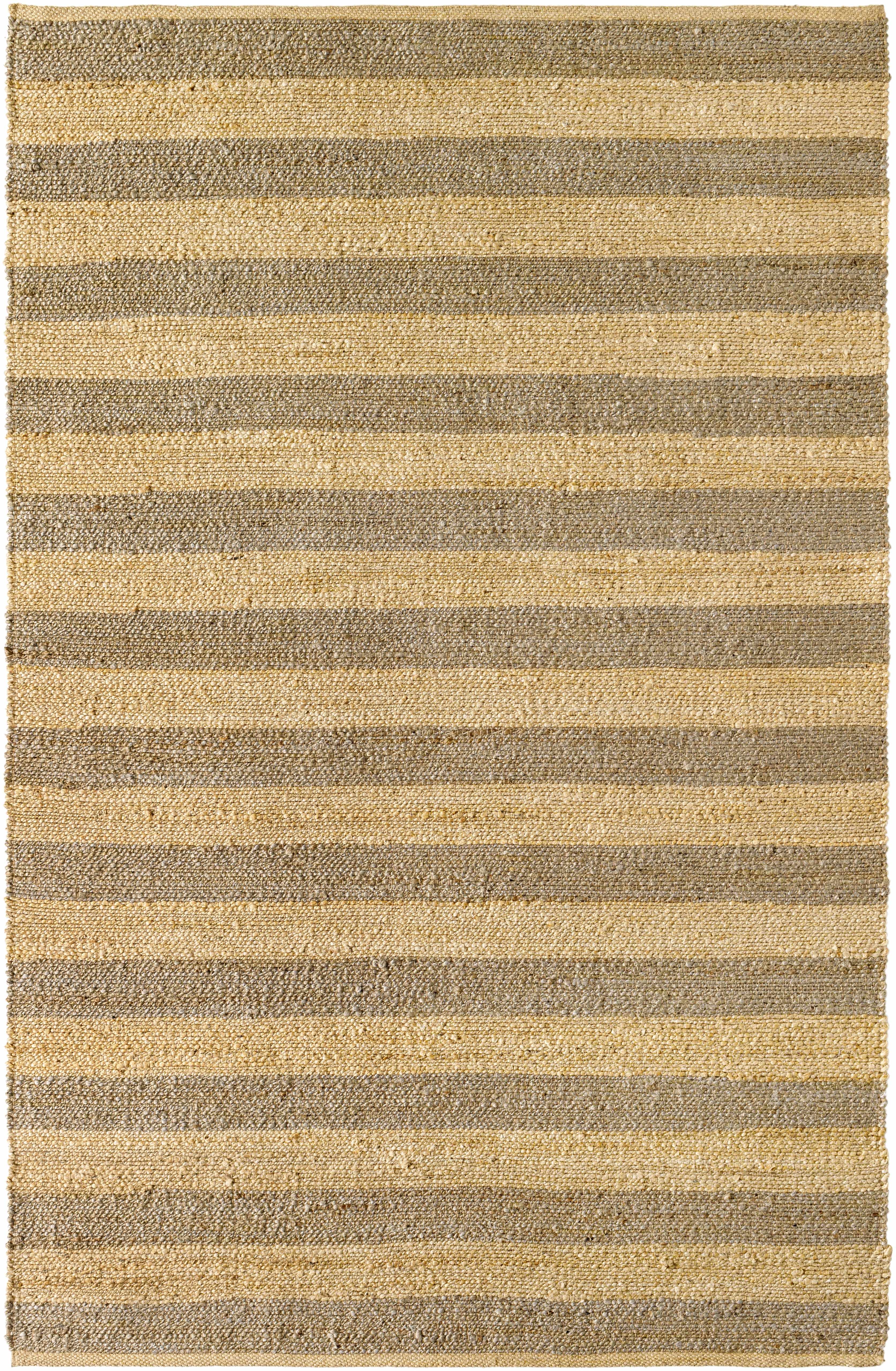 Flatweave jute rug with wide horizontal stripes in camel tones