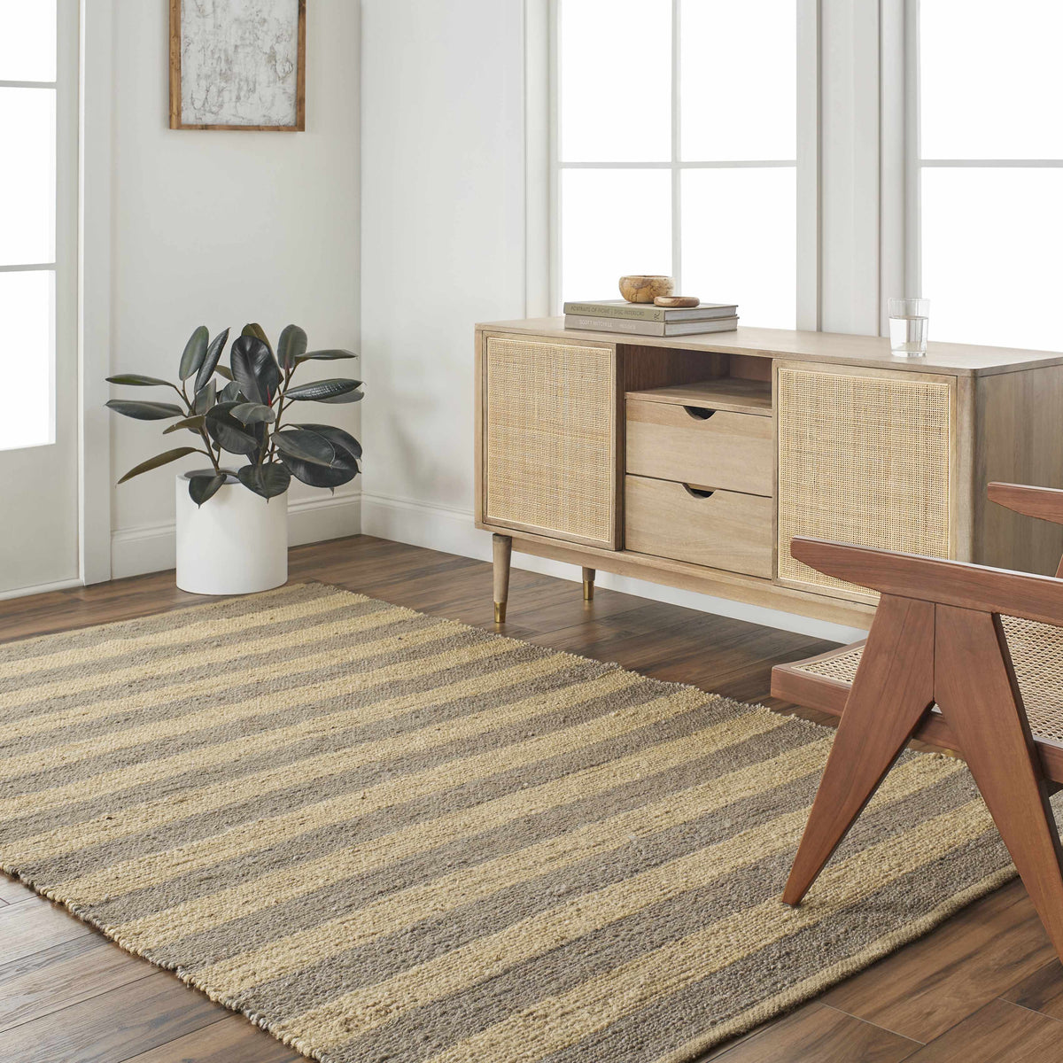 Ilkay Striped Jute Area Rug