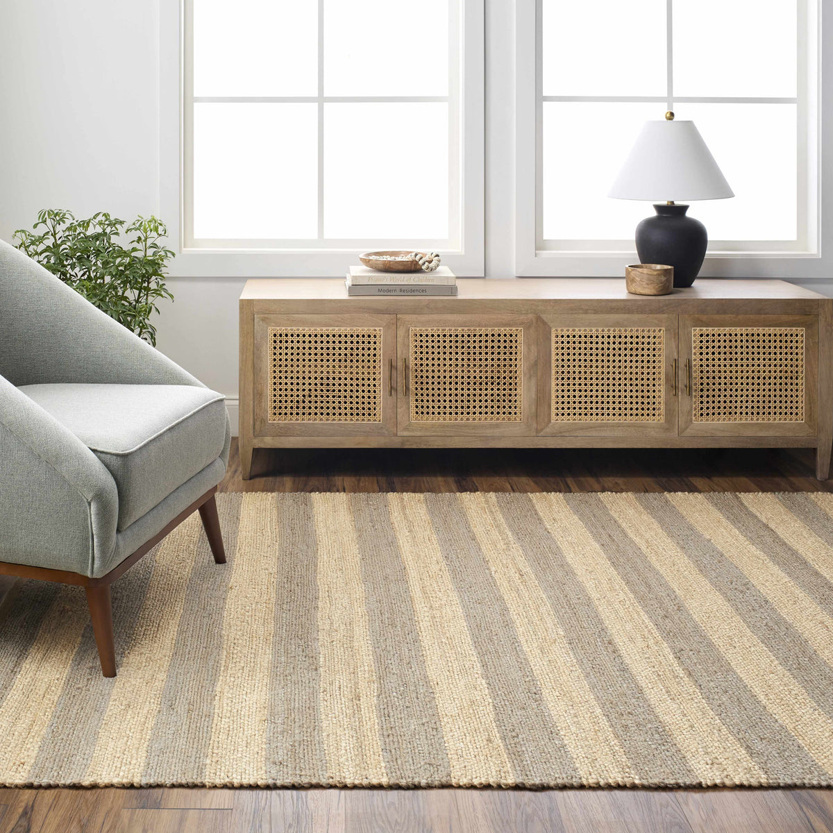 Ilkay Striped Jute Area Rug