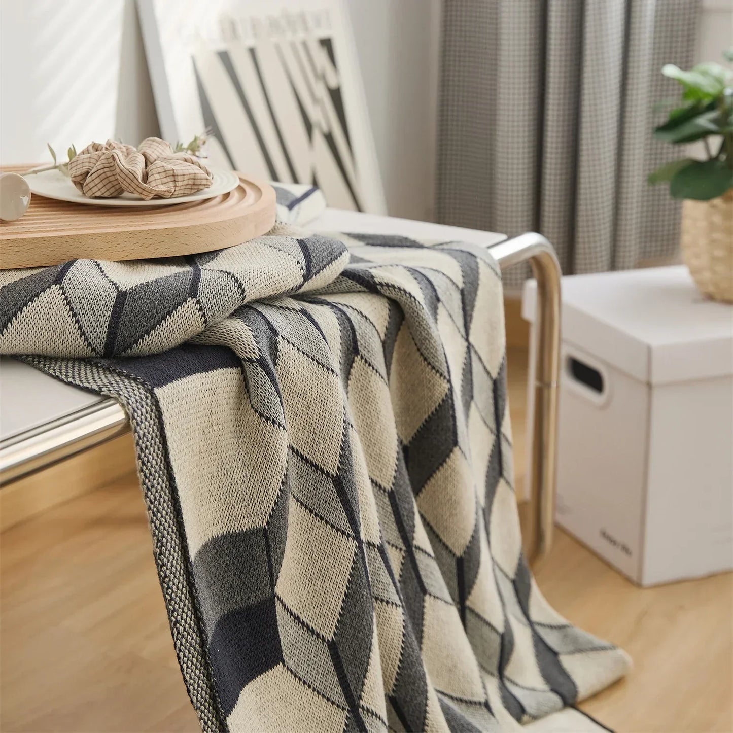 Cotton Knitted Plaid Blanket