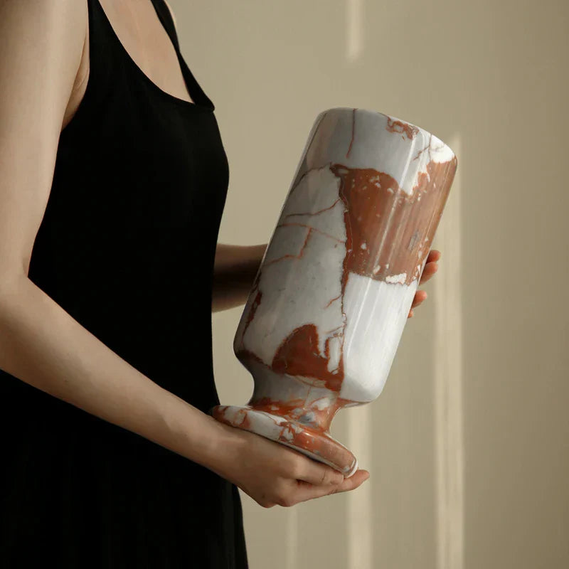 Calacatta Red Marble Vase and Pedestal