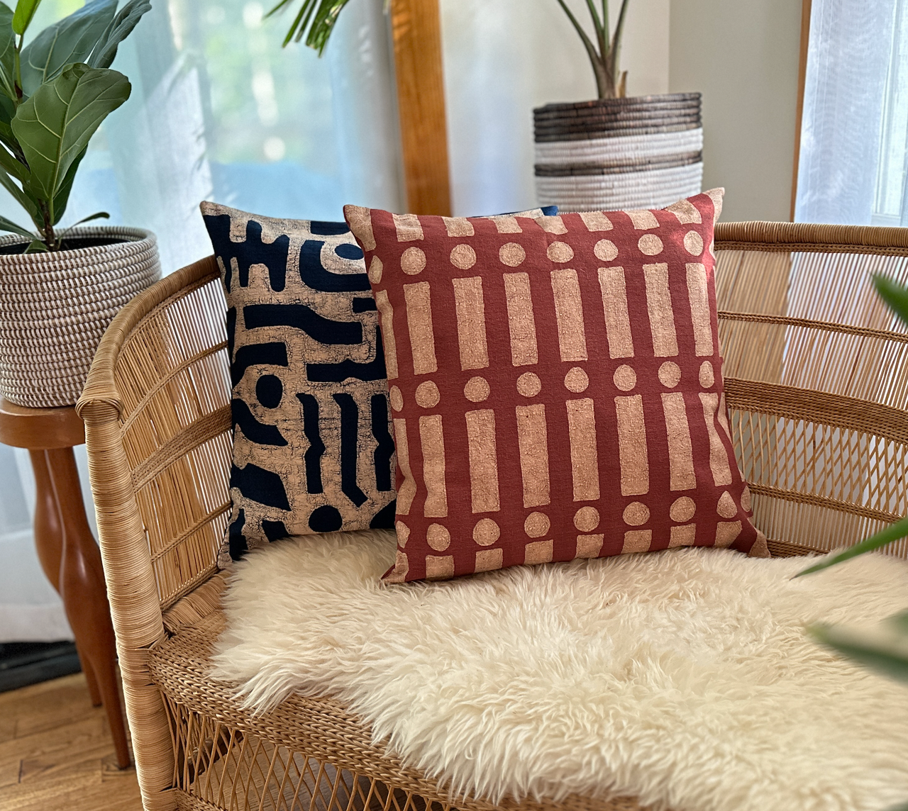 Navy Blue + Rosy Beige Pillow Cover