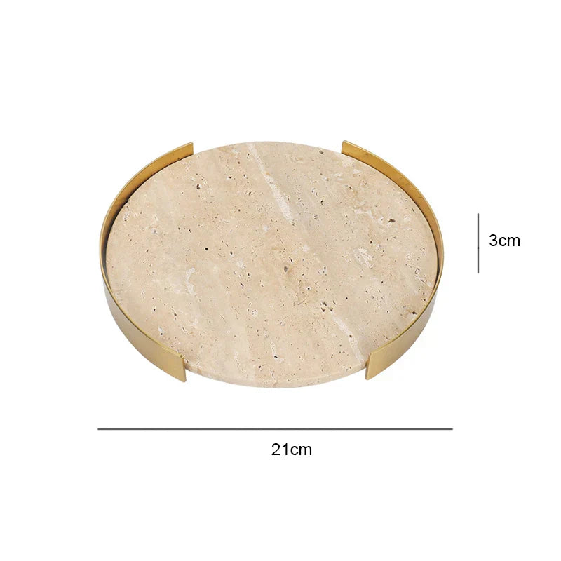 Travertine Marble Tray with Metal Frame