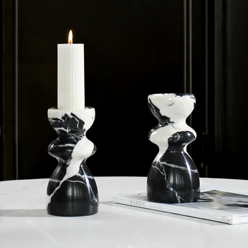 Noir Marble Candlestick Holders
