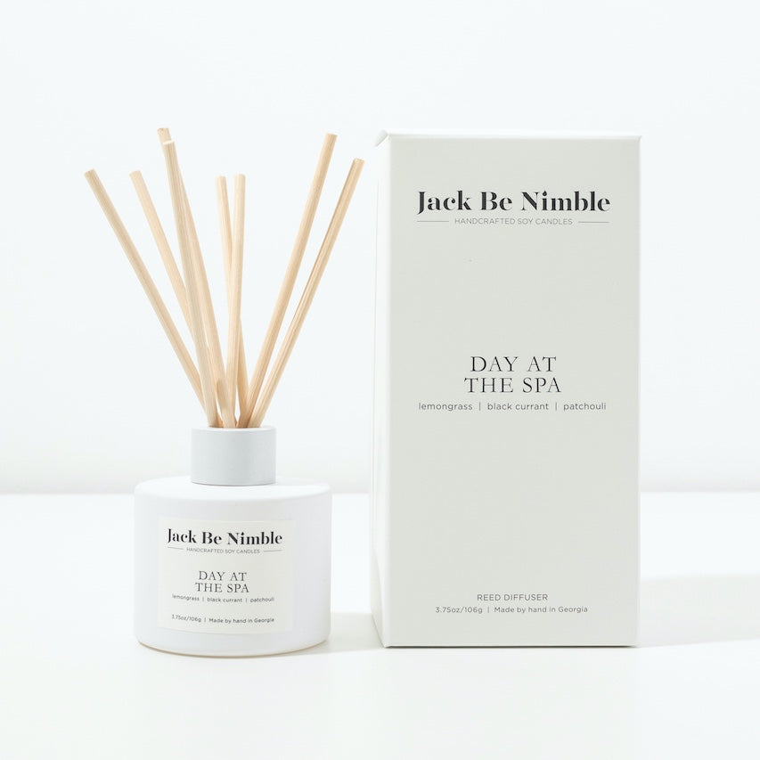 Day at the Spa reed diffuser in a matte white glass vessel
