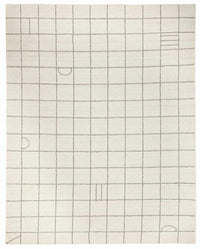 Cream and gray grid pattern wool rug