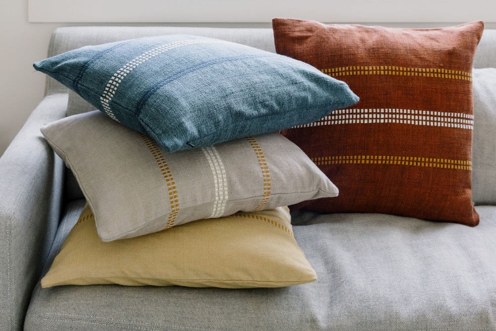 Handwoven Ethiopian cotton pillow cover with a traditional motif