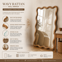 Mango Wood Frame Wavy Wall Mirror  - 36x48"
