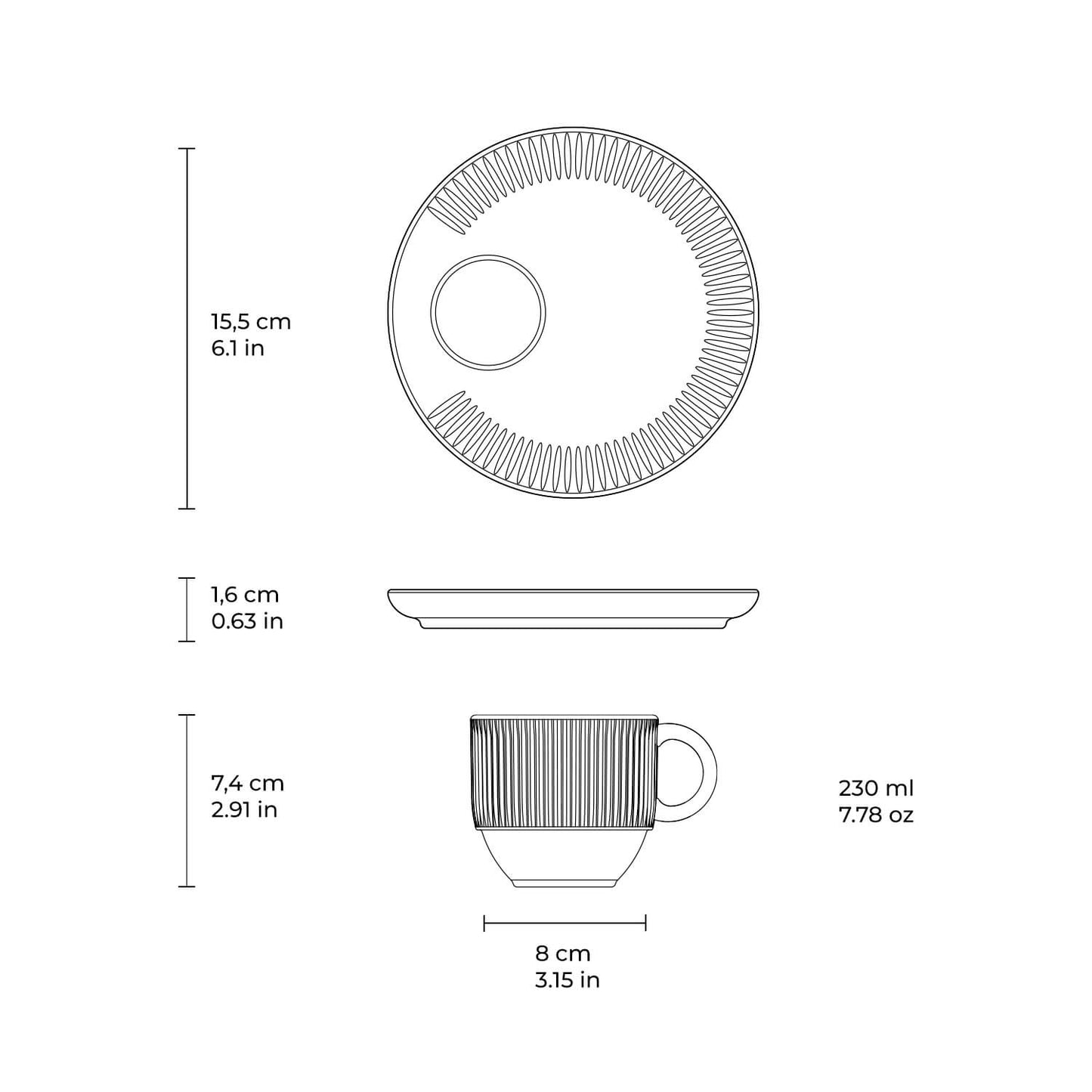 Tea Cup & Saucer - Set of 6