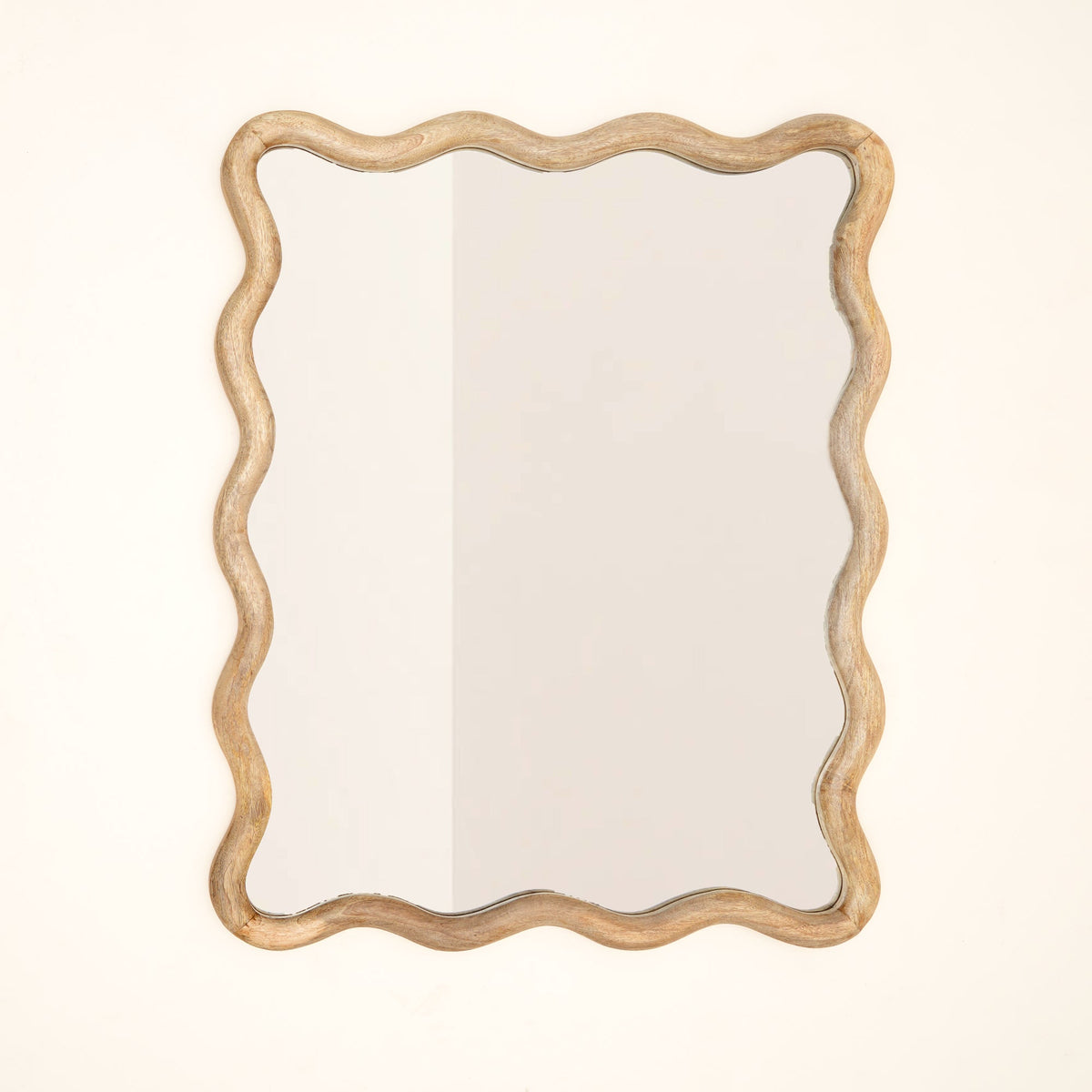 Mango Wood Frame Wavy Wall Mirror  - 36x48"