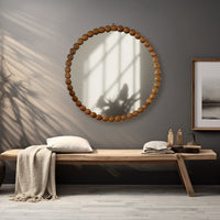 Wooden Beads Frame Circular Wall Mirror - 32"