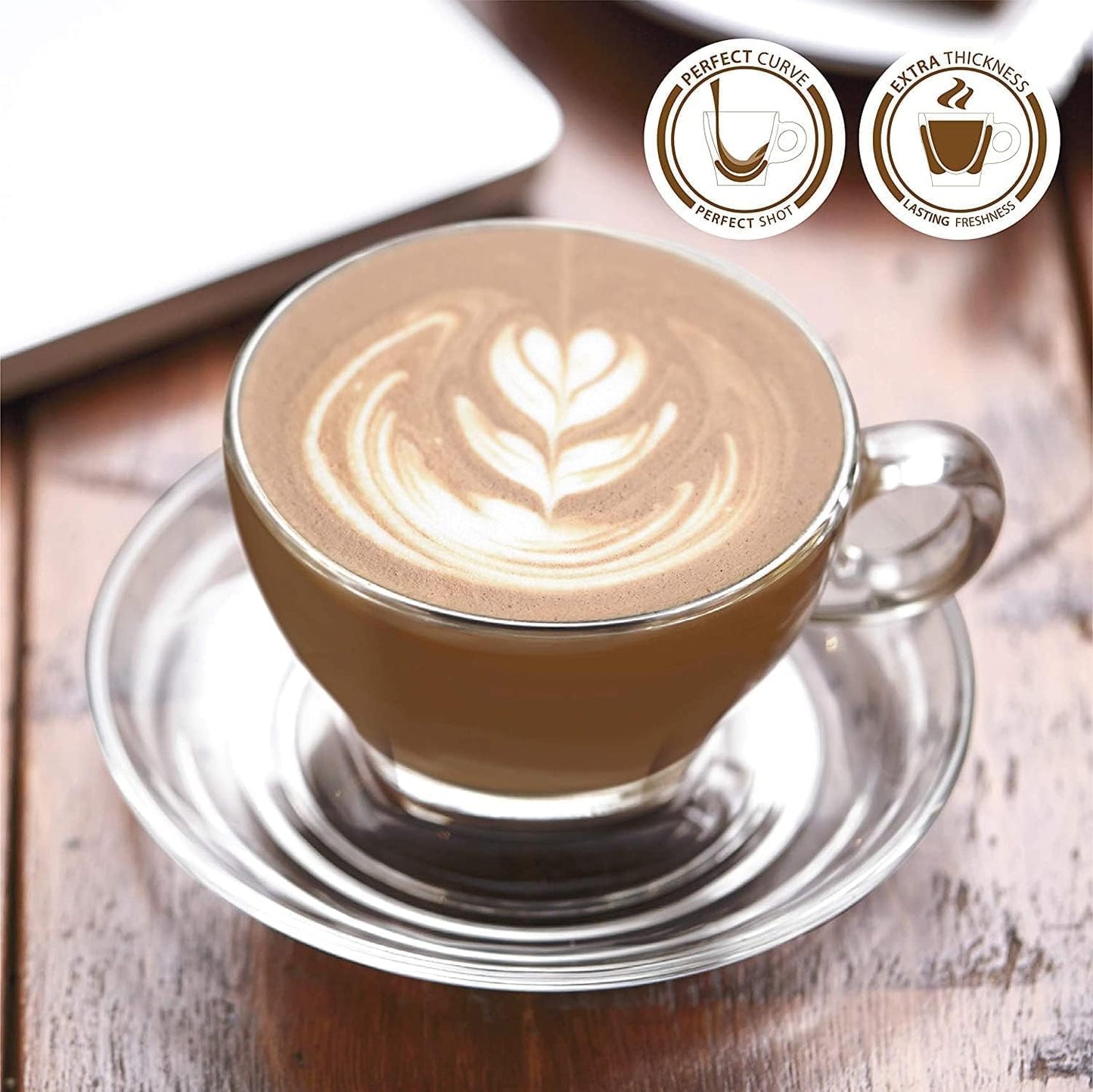 Glass Latte Cup and Saucer - Set of 6, 12 or 24