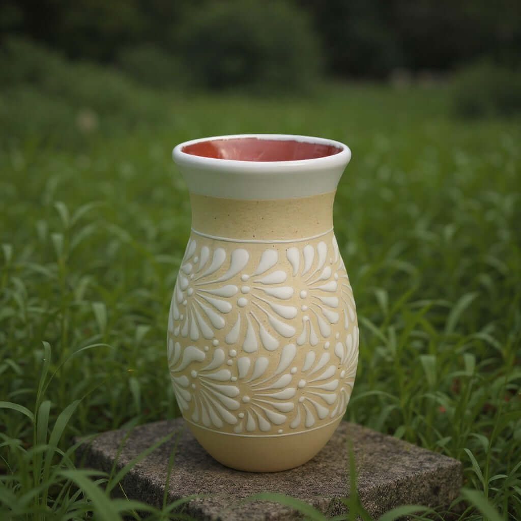 Handmade Floral Cream & White Vase