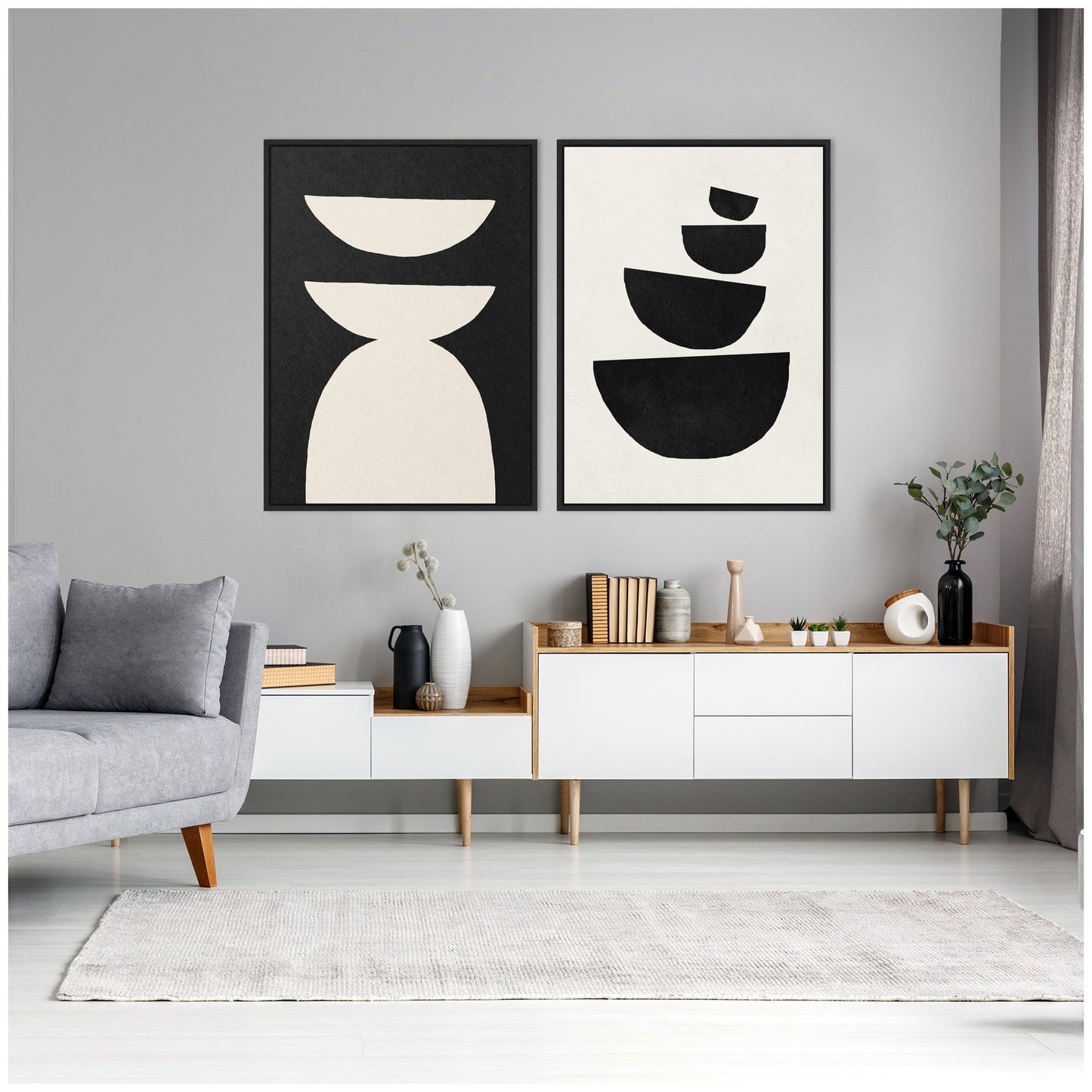 White and Black Geometric - Framed Print Set