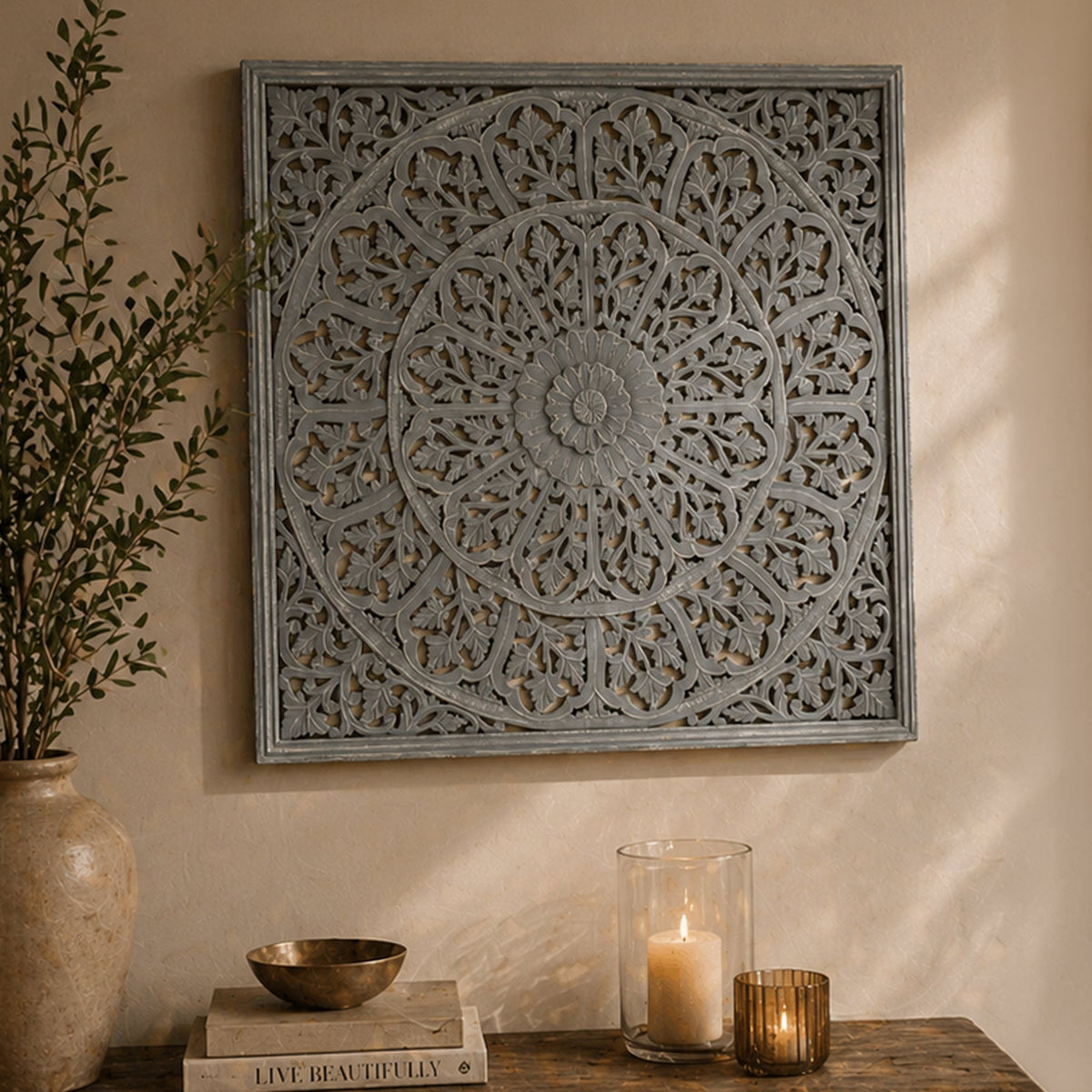 Mandala Handcarved Wood Wall Art - 48x48"
