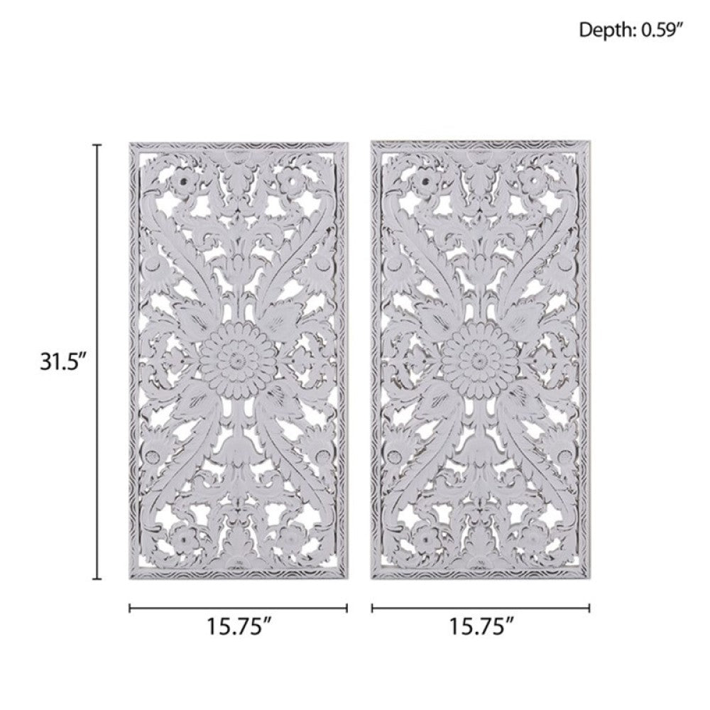 Lotus Carved Wall Panels, Set of 2