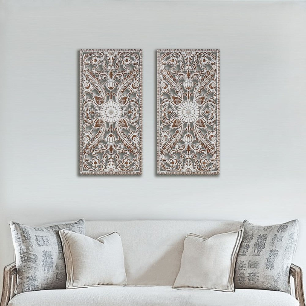 Lotus Carved Wall Panels, Set of 2