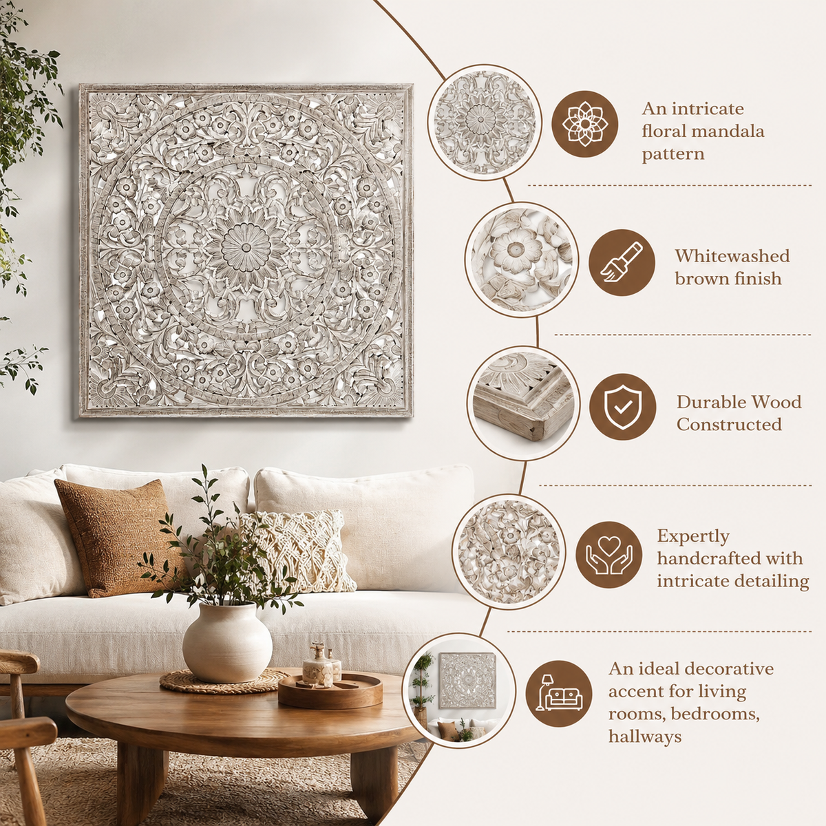 Mandala Handcarved Wall Décor - 48 x 48"