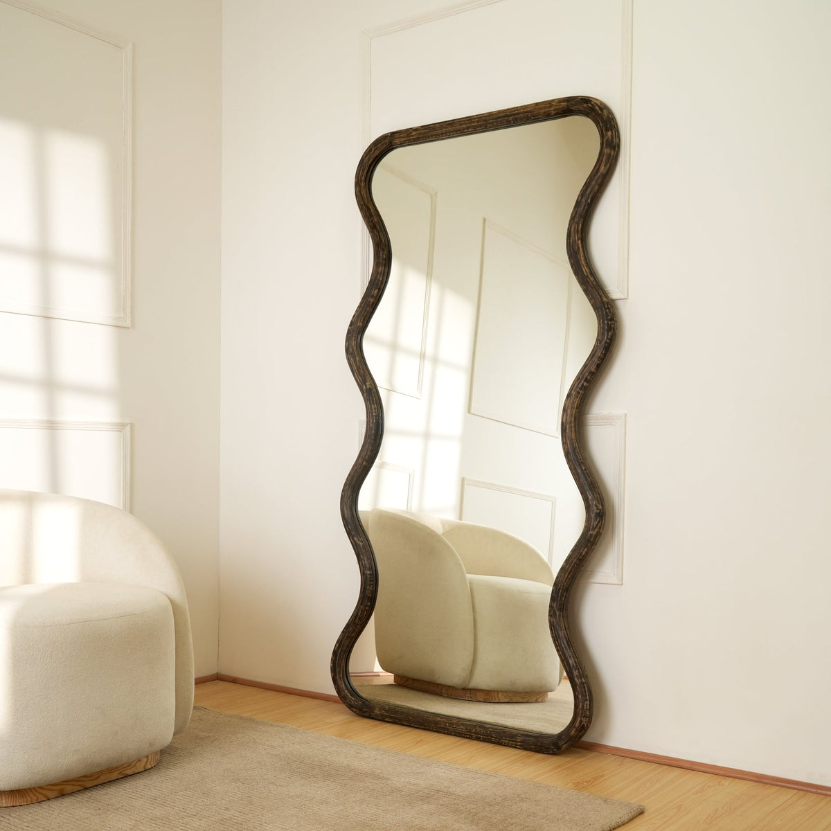 Mango Wood Wavy Full-Length Mirror - 36x72"