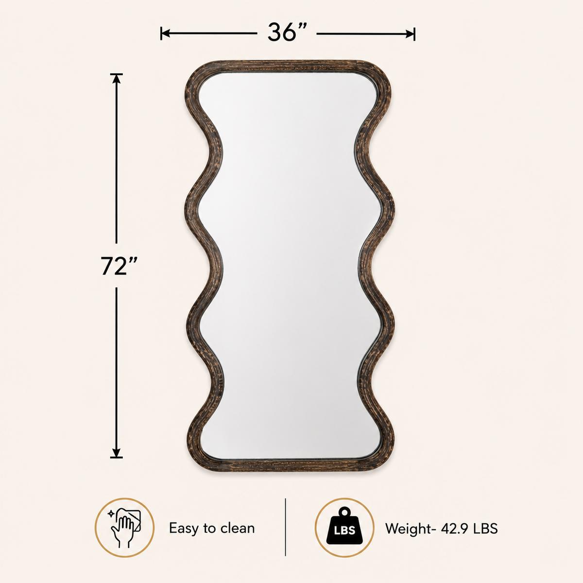Mango Wood Wavy Full-Length Mirror - 36x72"