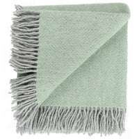 Basil green herringbone wool throw with fringe