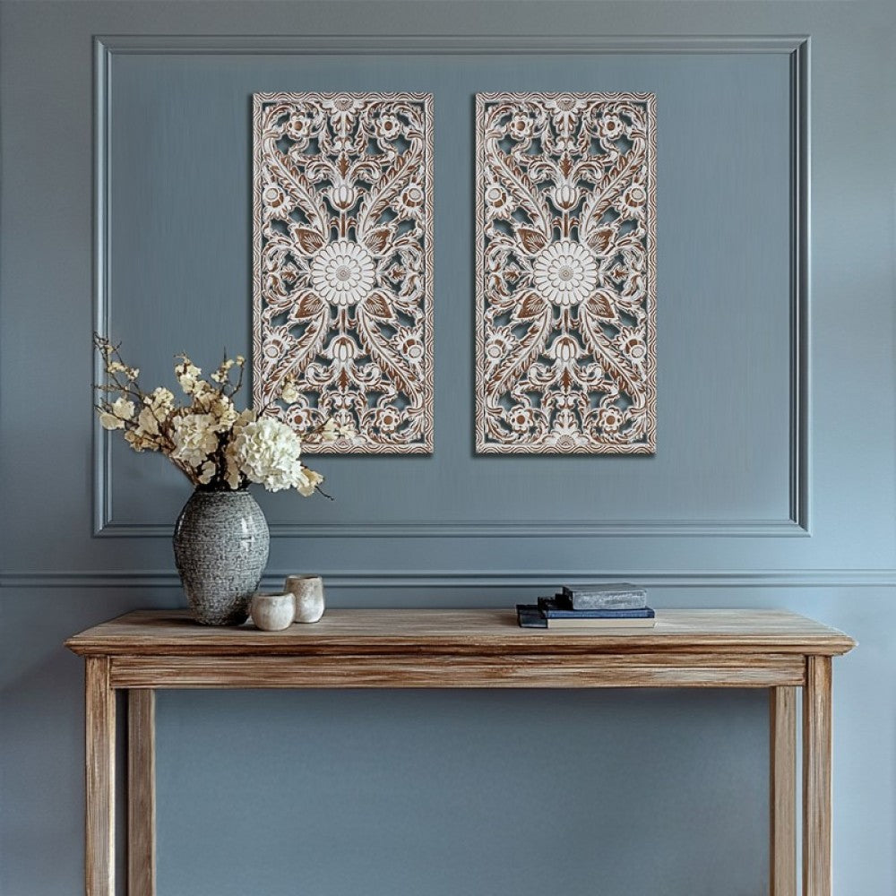 Lotus Carved Wall Panels, Set of 2