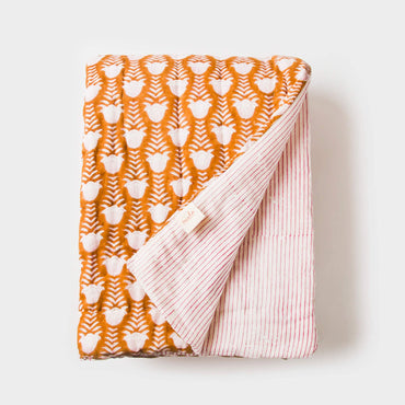 Tulip Block Print Cotton Throw