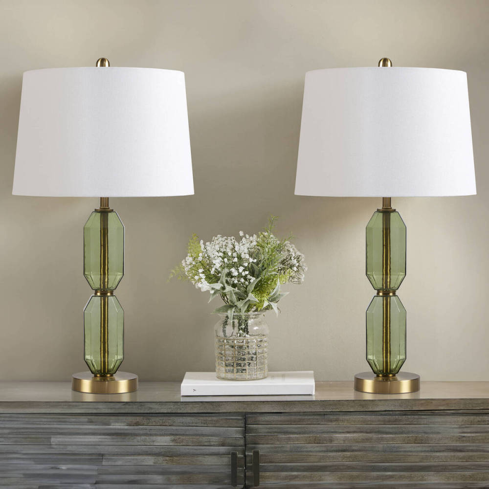 Faceted Green Glass Table Lamp