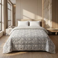 Hand Block Print Quilted Comforter - Grey & Cream