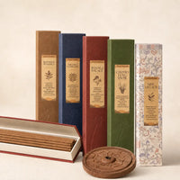 Collection of five Tibetan incense stick blends with a wooden holder