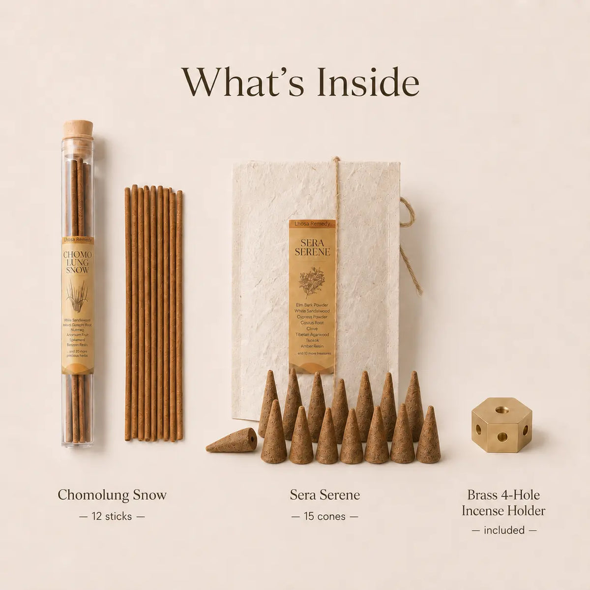 Tibetan incense set of sticks and cones with a holder