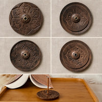 Hand-carved wooden incense holder with a lotus design