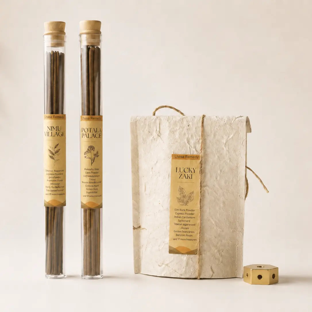Tibetan incense set with three blends and a holder